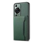 For Huawei P60 Calf Texture Card Bag Design Full Coverage Phone Case(Green) - 1