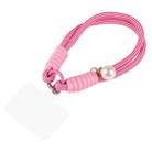 Dopamine Color Pearl Round Twist Rope Short Lanyard(Rose Red) - 1