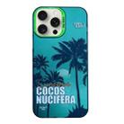 For iPhone 15 Pro Creative Oil Painting Colorful Sunset Scenery TPU + PC Shockproof Phone Case(Green Coconut Tree) - 1