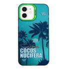 For iPhone 12 Creative Oil Painting Colorful Sunset Scenery TPU + PC Shockproof Phone Case(Green Coconut Tree) - 1