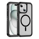 For iPhone 15 Plus / 14 Plus Guard Magsafe Magnetic Ring Matte Phone Case(Black+Transparent) - 1