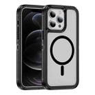 For iPhone 12 / 12 Pro Guard Magsafe Magnetic Ring Matte Phone Case(Black+Transparent) - 1