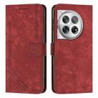 For OnePlus 12 Skin Feel Stripe Pattern Leather Phone Case with Lanyard(Red) - 1