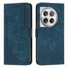 For OnePlus 12 Skin Feel Stripe Pattern Leather Phone Case with Lanyard(Blue) - 1
