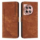 For OnePlus Ace 3 Skin Feel Stripe Pattern Leather Phone Case with Lanyard(Brown) - 1