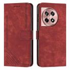 For OnePlus Ace 3 Skin Feel Stripe Pattern Leather Phone Case with Lanyard(Red) - 1