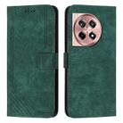 For OnePlus Ace 3 Skin Feel Stripe Pattern Leather Phone Case with Lanyard(Green) - 1