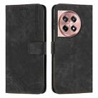 For OnePlus Ace 3 Skin Feel Stripe Pattern Leather Phone Case with Lanyard(Black) - 1