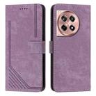 For OnePlus Ace 3 Skin Feel Stripe Pattern Leather Phone Case with Lanyard(Purple) - 1