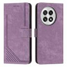 For OnePlus 13 Skin Feel Stripe Pattern Leather Phone Case with Lanyard(Purple) - 1