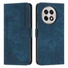 For OnePlus 13R 5G Skin Feel Stripe Pattern Leather Phone Case with Lanyard(Blue) - 1