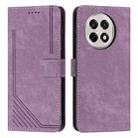 For OnePlus 13R 5G Skin Feel Stripe Pattern Leather Phone Case with Lanyard(Purple) - 1