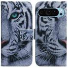 For Google Pixel 9 Pro Coloured Drawing Flip Leather Phone Case(Tiger) - 1