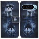 For Google Pixel 9 Pro Coloured Drawing Flip Leather Phone Case(Wolf and Dog) - 1