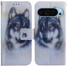 For Google Pixel 9 Coloured Drawing Flip Leather Phone Case(White Wolf) - 1