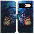 For Google Pixel 8a Coloured Drawing Flip Leather Phone Case(Oil Painting Owl) - 1