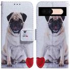 For Google Pixel 8a Coloured Drawing Flip Leather Phone Case(Pug) - 1