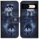 For Google Pixel 8a Coloured Drawing Flip Leather Phone Case(Wolf and Dog) - 1