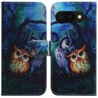 For Google Pixel 9a Coloured Drawing Flip Leather Phone Case(Oil Painting Owl) - 1