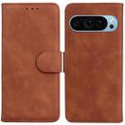 For Google Pixel 9 Pro Skin Feel Pure Color Flip Leather Phone Case(Brown) - 1