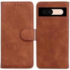 For Google Pixel 8a Skin Feel Pure Color Flip Leather Phone Case(Brown) - 1