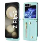 For Samsung Galaxy Z Flip5 5G DF-09 Crossbody Litchi texture Card Bag Design PU Phone Case(Cyan) - 1