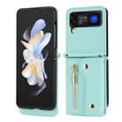 For Samsung Galaxy Z Flip4 5G DF-09 Crossbody Litchi texture Card Bag Design PU Phone Case(Cyan) - 1