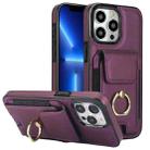 For iPhone 13 Pro Elastic Card Bag Ring Holder Phone Case(Purple) - 1