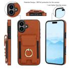 For iPhone 16 Elastic Card Bag Ring Holder Phone Case(Brown) - 2