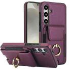 For Samsung Galaxy S24 5G Elastic Card Bag Ring Holder Phone Case(Purple) - 1