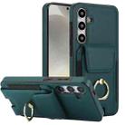 For Samsung Galaxy S24 5G Elastic Card Bag Ring Holder Phone Case(Dark Green) - 1