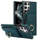 For Samsung Galaxy S22 Ultra 5G Elastic Card Bag Ring Holder Phone Case(Dark Green) - 1