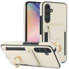 For Samsung Galaxy A54 Elastic Card Bag Ring Holder Phone Case(White) - 1