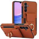 For Samsung Galaxy A15 Elastic Card Bag Ring Holder Phone Case(Brown) - 1