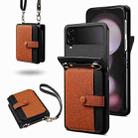 For Samsung Galaxy Z Flip4 Crossbody Color Matching Folding Phone Case(Brown) - 1