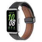 For Samsung Galaxy Fit 3 Litchi Texture Magnetic Black Buckle Leather Watch Band(Black) - 1