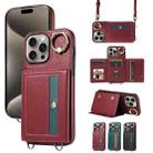 For iPhone 15 Pro Max Crossbodys Card Bag Ring Holder Leather Phone Case(Red) - 1