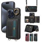 For iPhone 15 Pro Crossbodys Card Bag Ring Holder Leather Phone Case(Black) - 1