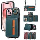 For iPhone 15 Plus Crossbodys Card Bag Ring Holder Leather Phone Case(Green) - 1