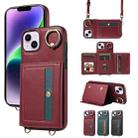 For iPhone 14 Plus Crossbodys Card Bag Ring Holder Leather Phone Case(Red) - 1