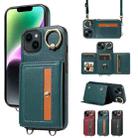 For iPhone 14 Crossbodys Card Bag Ring Holder Leather Phone Case(Green) - 1