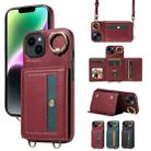 For iPhone 14 Crossbodys Card Bag Ring Holder Leather Phone Case(Red) - 1