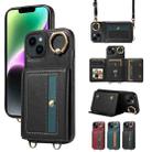 For iPhone 14 Crossbodys Card Bag Ring Holder Leather Phone Case(Black) - 1