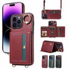 For iPhone 14 Pro Crossbodys Card Bag Ring Holder Leather Phone Case(Red) - 1