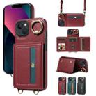 For iPhone 13 Crossbodys Card Bag Ring Holder Leather Phone Case(Red) - 1