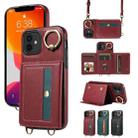 For iPhone 12 / 12 Pro Crossbodys Card Bag Ring Holder Leather Phone Case(Red) - 1