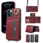 For iPhone 12 Pro Max Crossbodys Card Bag Ring Holder Leather Phone Case(Red) - 1
