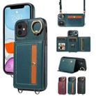 For iPhone 11 Crossbodys Card Bag Ring Holder Leather Phone Case(Green) - 1