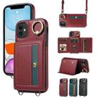 For iPhone 11 Crossbodys Card Bag Ring Holder Leather Phone Case(Red) - 1