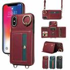 For iPhone X / XS Crossbodys Card Bag Ring Holder Leather Phone Case(Red) - 1